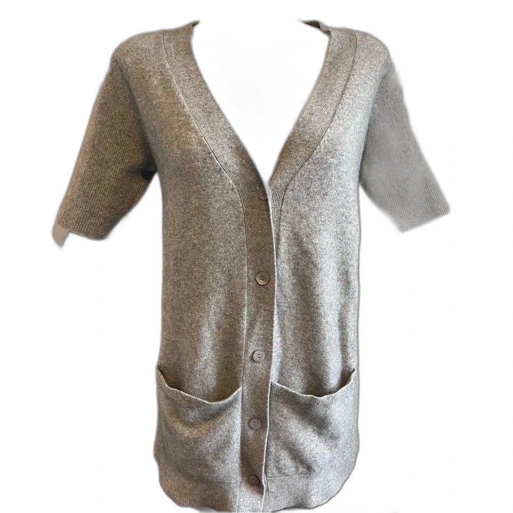 Eileen Fisher BLACK LABEL 100% Cashmere Cardigan L Gray LUXE Quiet Luxury Pocket